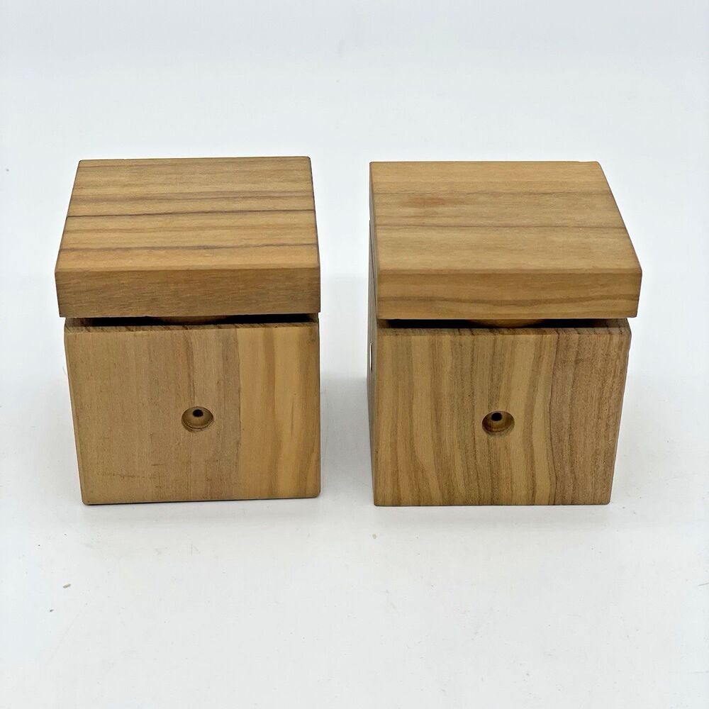 2 Small Italian Olive Wood Square Spice Jars W/ Lids Magnetic William Sonoma